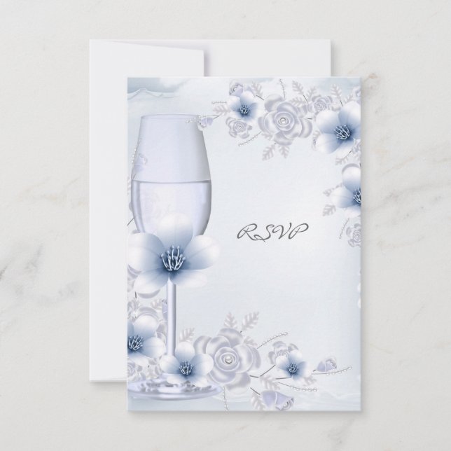 RSVP Wedding Blossoms Rose Floral Blue Silver (Front)