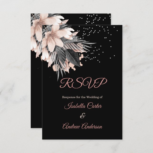 RSVP Wedding Blush Peach Pink Charcoal Floral Invitation (Front/Back)