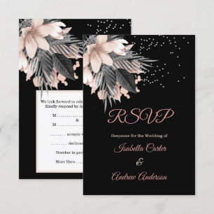 RSVP Wedding Blush Peach Pink Charcoal Floral Invitation