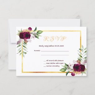 RSVP wedding bohemian boho florals burgundy white Card