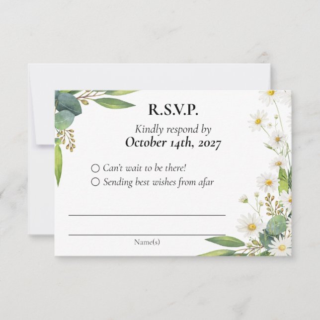 RSVP wedding botanical eucalyptus daisy theme Card (Front)