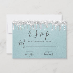 RSVP Wedding Bridal ShowerGray Silver Drips Water Card
