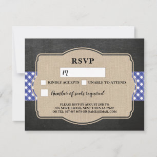 RSVP Wedding Card Blue Gingham BBQ Burlap
