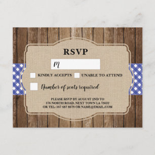 RSVP Wedding Card Blue Gingham BBQ Burlap