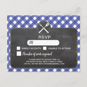 RSVP Wedding Card Blue Gingham BBQ Chalk