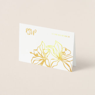 RSVP wedding card golg foil lilies flowers