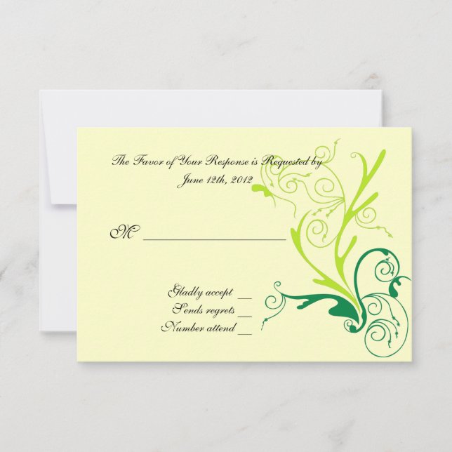 RSVP wedding cards.  Swirl floral pattern (Front)