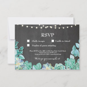 RSVP Wedding Chalk Mint Succulents Cards Invites