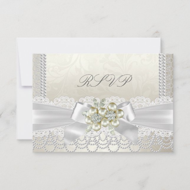 RSVP Wedding Cream Pearl Lace Damask Diamond (Front)