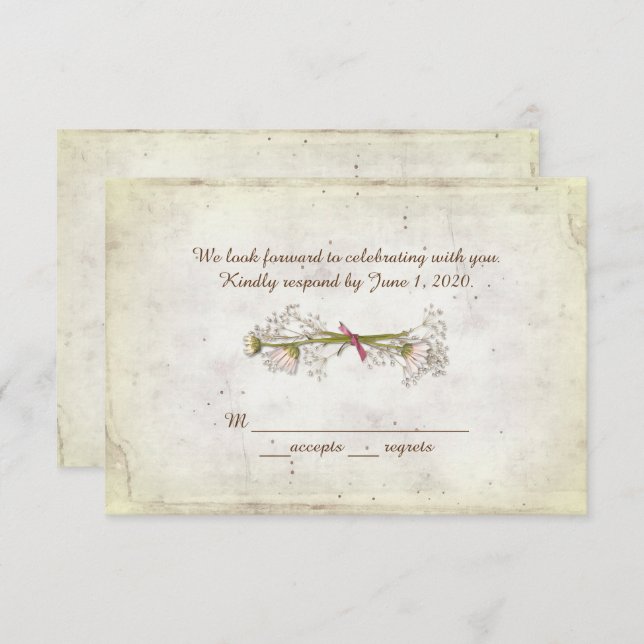 RSVP wedding- daisy bouquet with pearls Invitation (Front/Back)