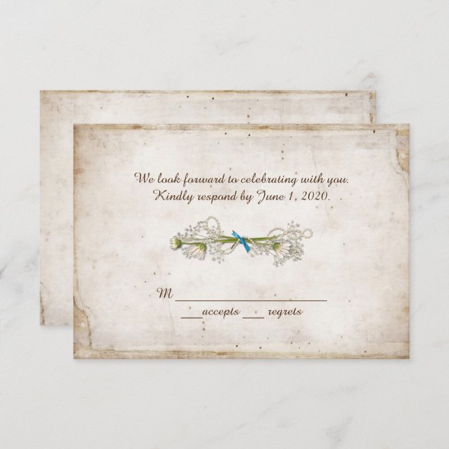 RSVP wedding- daisy bouquet with pearls Invitation (Front/Back)