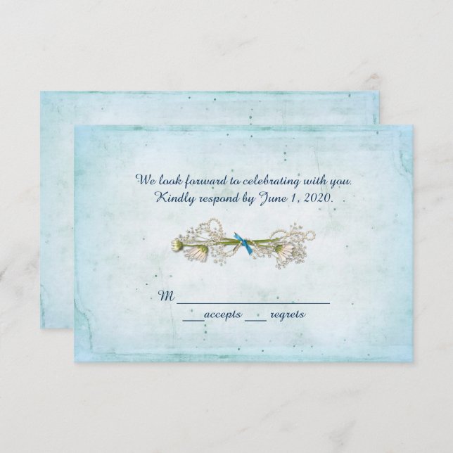 RSVP wedding- daisy bouquet with pearls Invitation (Front/Back)