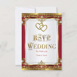 RSVP Wedding Elegant Red Gold White Golden
