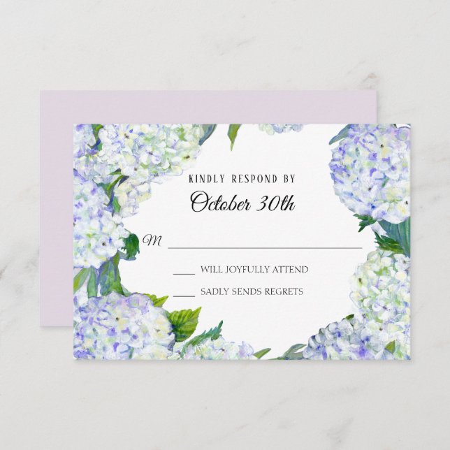 RSVP Wedding Floral Lilac n White Hydrangeas Invitation (Front/Back)