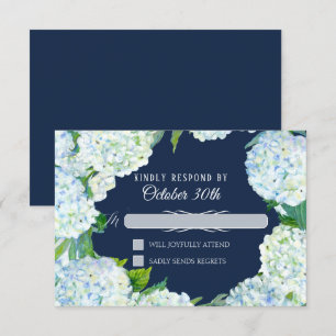 RSVP Wedding Floral White Hydrangea Navy Blue Invitation