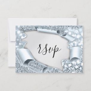 RSVP Wedding Glitter Bridal Grey Silver Blue Card
