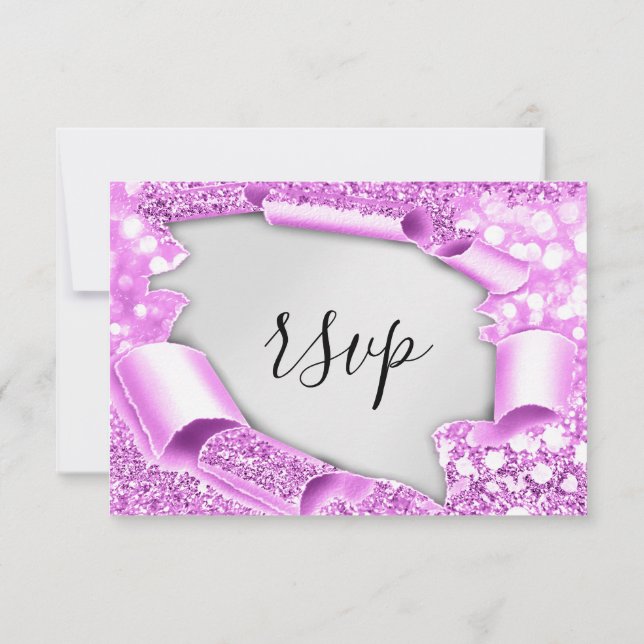 RSVP Wedding Glitter Bridal Grey Silver Pink (Back)
