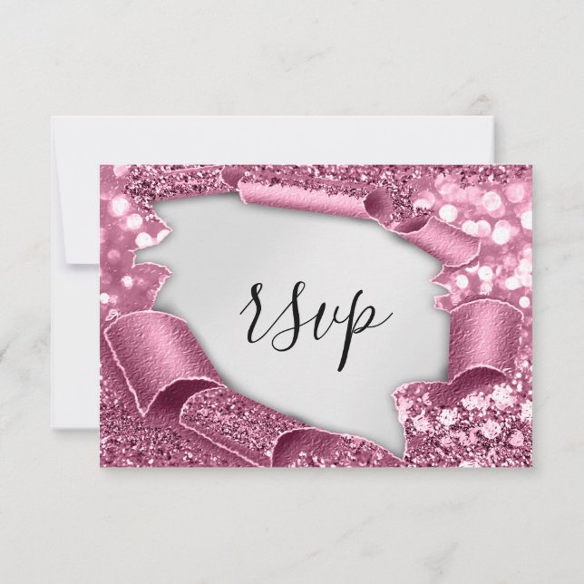 RSVP Wedding Glitter Bridal Grey Silver Rose Card (Back)
