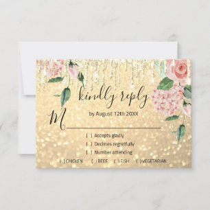 RSVP  Wedding Glitter Bridal Mint Glitter Gold Card