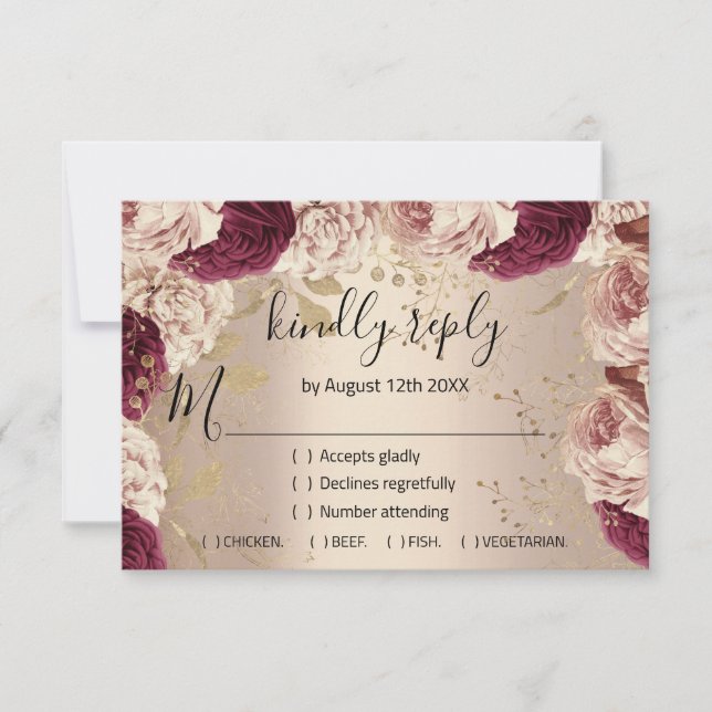 RSVP Wedding Glitter Bridal Rose Gold Wreath  Card (Front)