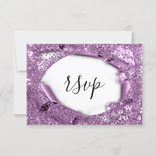 RSVP Wedding Glitter Bridal White Violet Purple Card