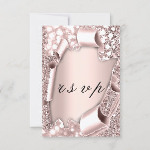 RSVP Wedding Glitter Frame 3D Rose Blush Card