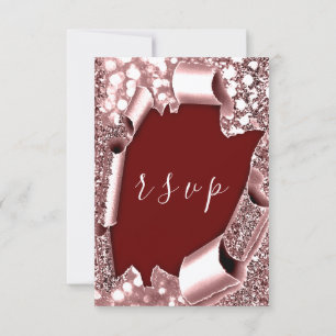 RSVP Wedding Glitter Teal Frame Rose Burgundy Card