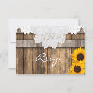 RSVP Wedding in a Rustic Wood and Lace Card