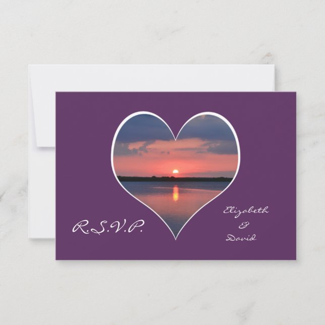 RSVP Wedding Invitation - Sunset in Heart Purple (Front)