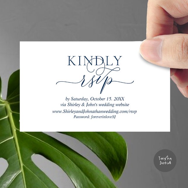 RSVP Wedding Invitation, via Website Password Enclosure Card (Modern RSVP Wedding Invitation, via Website Enclosure Card, Phone, email, Navy Blue)