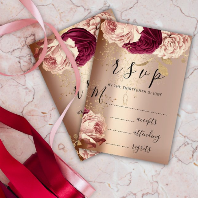 RSVP  Wedding Marsala Florals Roses Pink Card (RSVP Wedding Marsala Florals Roses Pink)