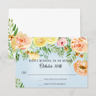 RSVP Wedding Modern Yellow Roses Blush Floral Invitation