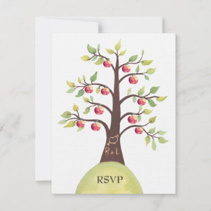 RSVP Wedding Monogram Apple Tree Carving Card