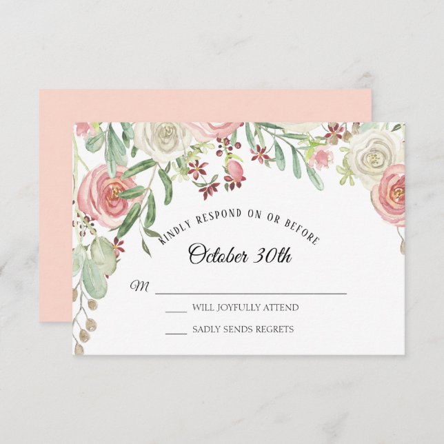 RSVP Wedding Pale Blush Ivory Roses Floral Invitation (Front/Back)