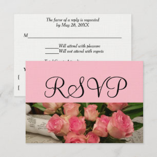 RSVP Wedding Pink Rose Bouquet Silver Card