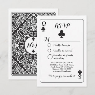 RSVP Wedding Playing Respond Card K Q Ace Clubs