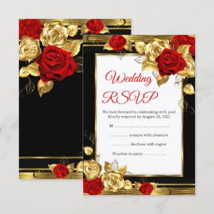 RSVP Wedding Red Gold Roses Black Gold Photo