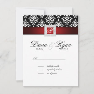 RSVP Wedding Reply Card Jewel Black Red White
