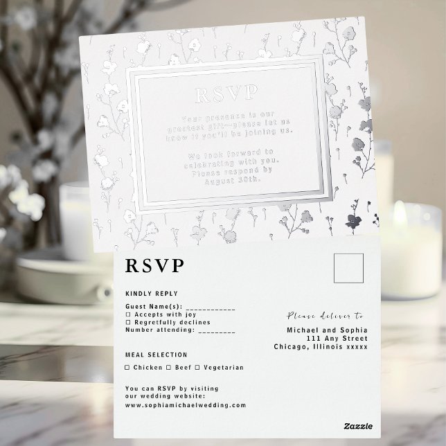 RSVP Wedding Response Card Flowers Silver Foil  (Creator Uploaded)