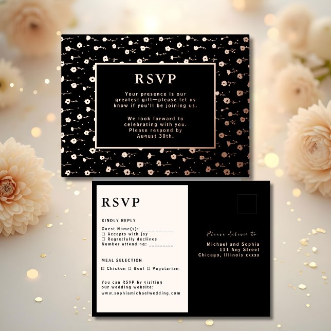 RSVP Wedding Response Card Modern Floral Black (Creator Uploaded)