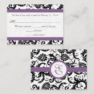 RSVP Wedding Response Card Purple Black Damask