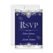 RSVP Wedding Royal Blue Silver Diamond Hearts