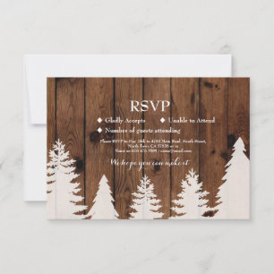 RSVP Wedding Rustic Wood Winter Tree Cards Invites