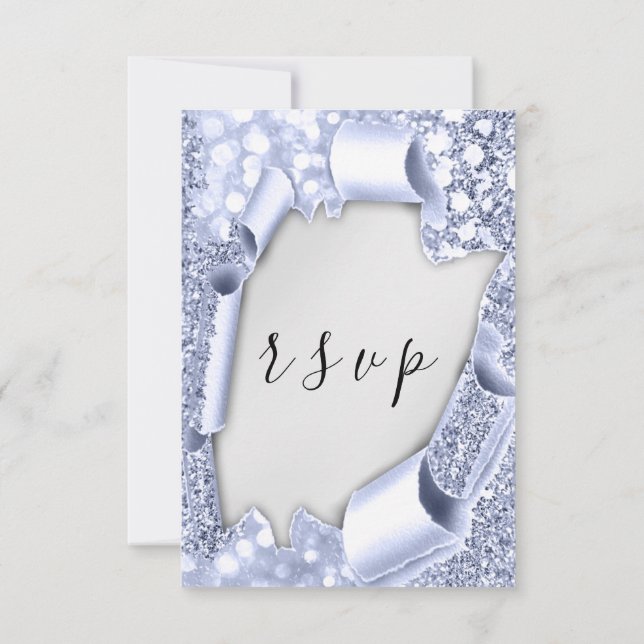 RSVP Wedding Silver Grey Paper 3D Blue Card (Back)