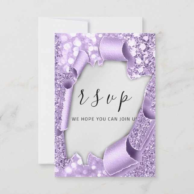 RSVP  Wedding Silver Grey Paper Purple Violet Glam Card (Back)