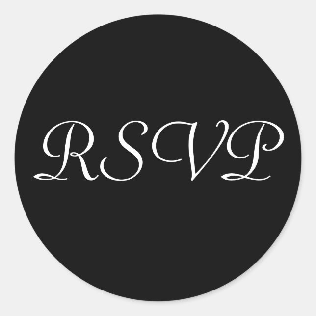 RSVP Wedding Sticker -Black with White Letters (Front)