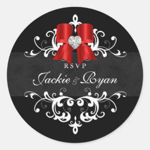 RSVP Wedding Stickers Black White Xmas Bow