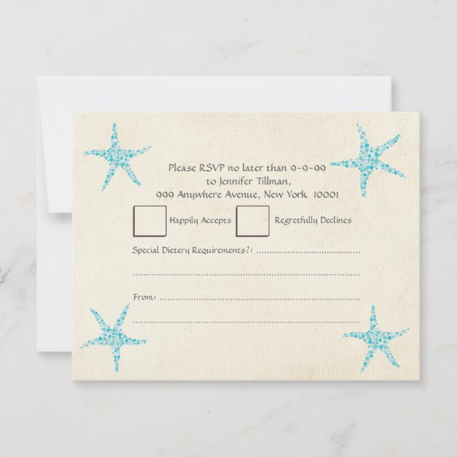 RSVP Wedding Turquoise Aqua Starfish Card (Front)