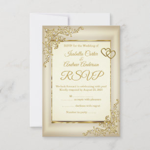 RSVP Wedding Vintage Cream Beige Gold Heart Pearl Card