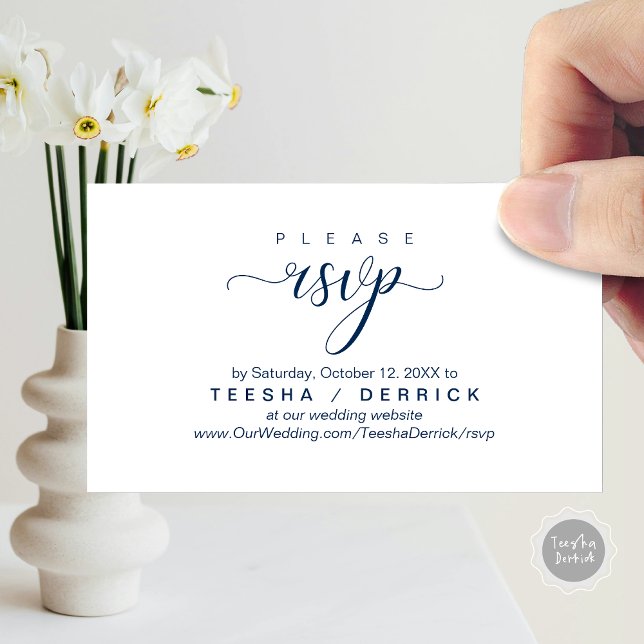 RSVP Wedding Website Reminder, Modern Classy  Enclosure Card (RSVP Wedding Website Reminder, Modern Classy Enclosure Card, in Navy Blue)